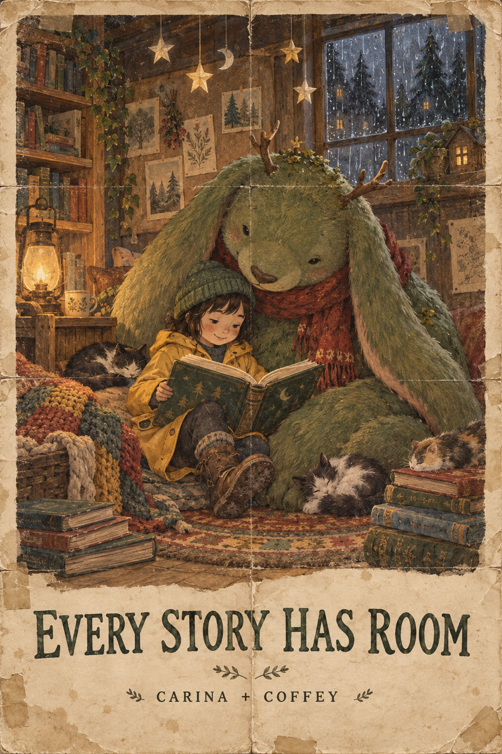 Carina and Coffey in a reading corner