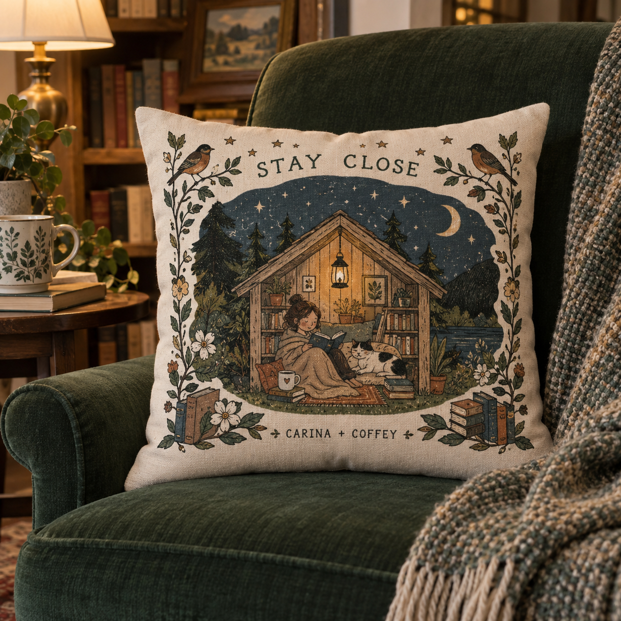 Carina and Coffey Stay Close pillow